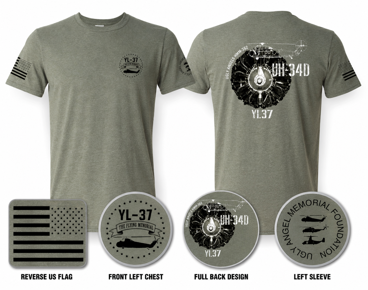 YL-37 “Flying Memorial” T-Shirt – Heather Forest Green | Gildan Softstyle