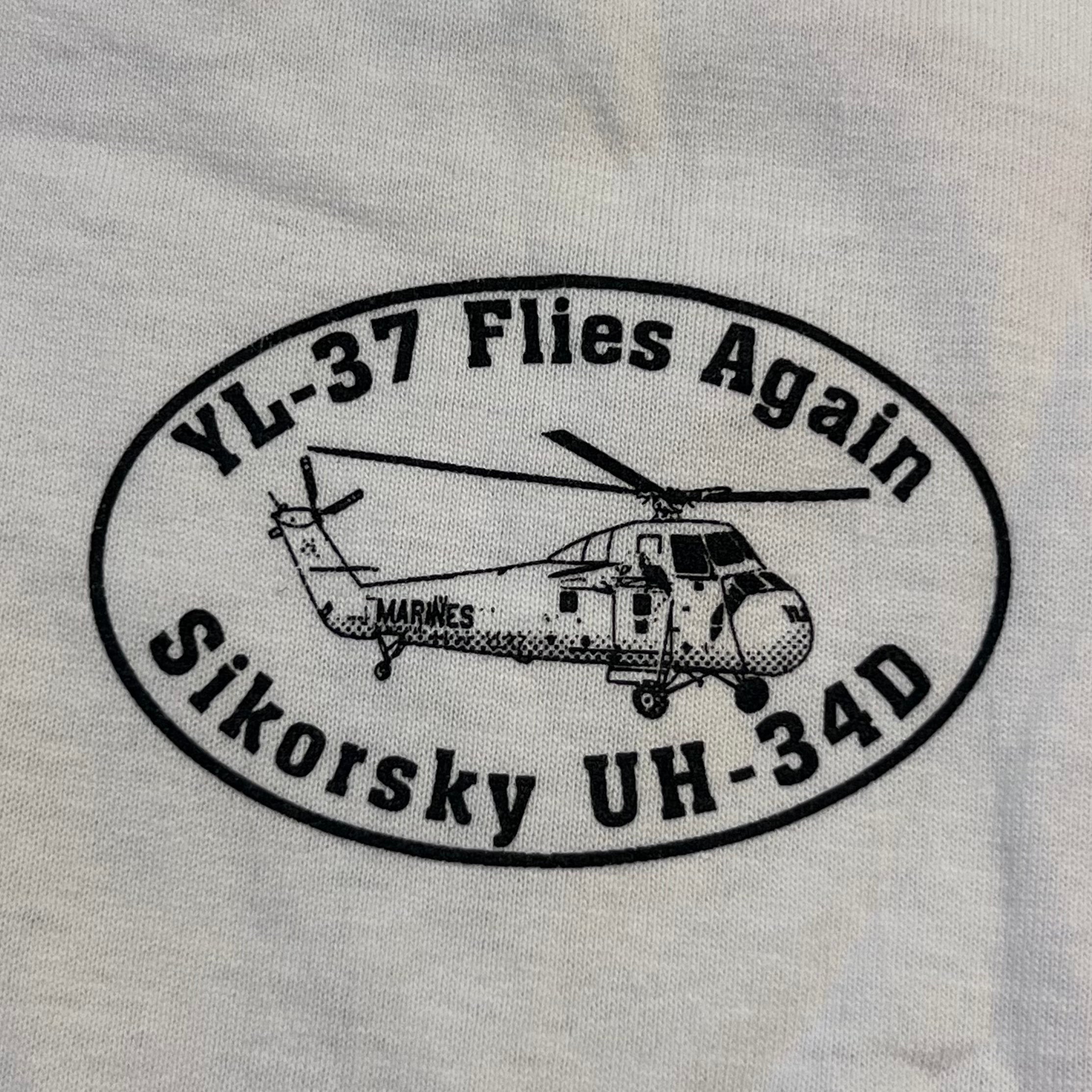 YL-37 “Flies Again” Vintage T-Shirt – White | UH-34 Vietnam Era Tribute