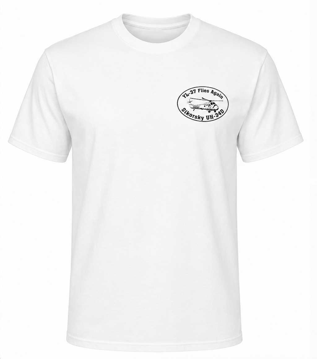 YL-37 “Flies Again” Vintage T-Shirt – White | UH-34 Vietnam Era Tribute