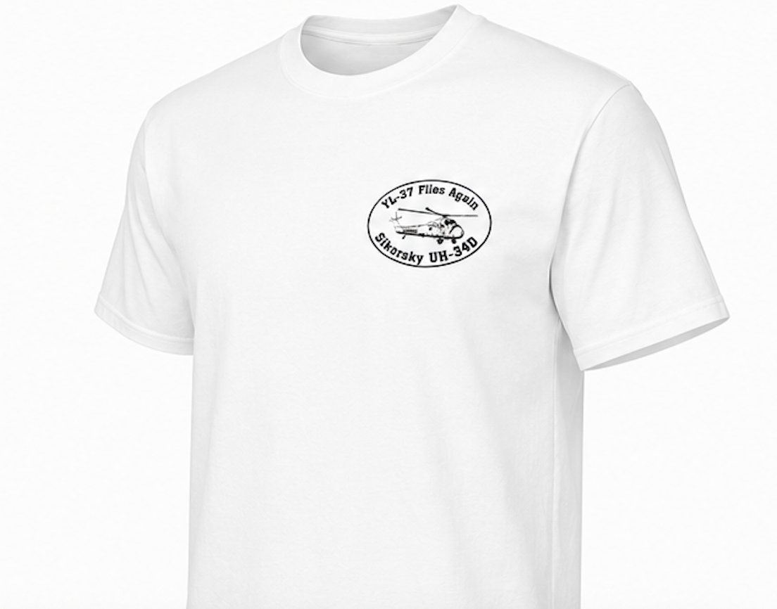 YL-37 “Flies Again” Vintage T-Shirt – White | UH-34 Vietnam Era Tribute